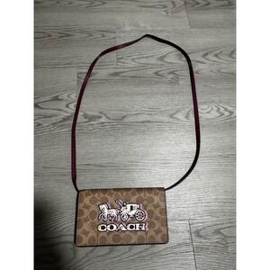 Coach Horse & Carriage Wallet Like‎ New Crossbody Bag Brown Purple Purse Women's